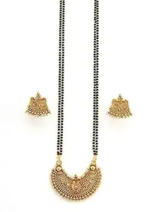 VIDORA Jewellery Traditional Black Beads Long Gold mangalsutra with earring | Long Mangalsutra for women| jewellery | Gold Plated Long Mangalsutra