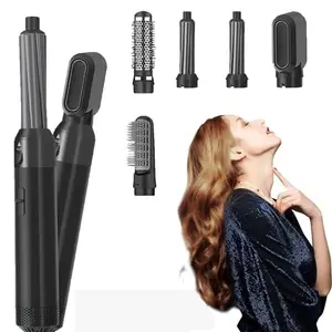 TechKing (FIRST TIME EVER DEAL WITH LIFETIME REPLACEMENT WARRANTY) 5 in 1 Multifunctional Hair Dryer Styling Tool, Detachable 5-in-1 Multi-Head Hot Air Comb, The Negative Ion Automatic Suction Hair Curler For Women- BLACK