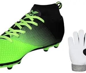 NIVIA Ashtang Football Stud for Mens (Green) UK-6 & Nivia Web Football Goal Keep Gloves (Medium) - Rubber, Multicolor