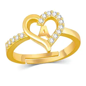 Kanak Jewels Valentine Gift Initial Letter A ring for Girls stylish design gold plated ring