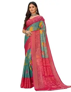 ANZU Women’s Fancy Geometric Print Chiffon Brasso Saree With Designer Border And Unstitched Blouse Piece | Lightweight & Comfortable Fabric | Casual Wear | Printed Saree