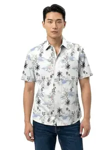 BULLMER Trendy Regular Fit Cotton Blend Printed Casual Half Sleeve Zipper Shirt for Men | Stylish Men’s Casual Shirts | Shirts for Men