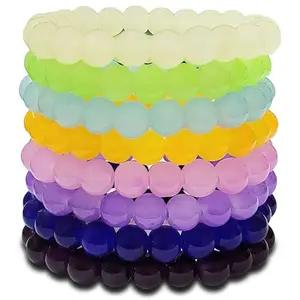 Glass Beads Bracelet for Women & Girls | Multicolour Jelly Shade Stretchable Beaded Bracelet Set (Multicolor 2)