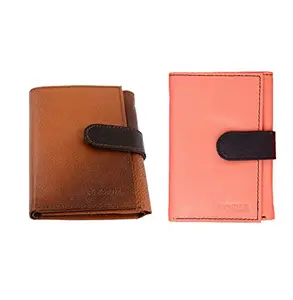 Posha Genuine Leather Wallet Combo for Women, Girls - Diwali Gift for Girl Women Girlfriend (Tan & Pink)