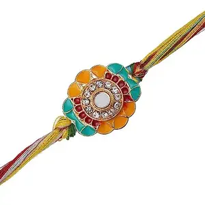 eCraftIndia Colorful Floral Diamond Designer Rakhi with Roli Chawal Pack - Rakhi for Brother, Bhaiya, Bhai