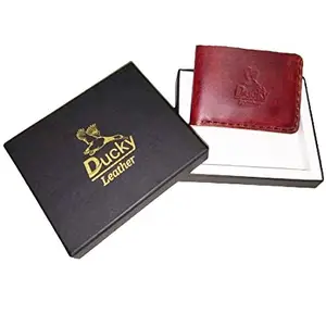 Ducky Crazy Horse Leather Wallet for Men's Genuine Leather 6 Card Holder Purse with Gift Box (Wine Red, with Out id Pocket)