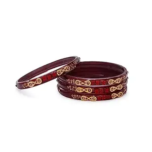 Afast Attractive Fancy Party Bangle/Kada Set, Maroon, Glass, Pack Of 4 -A36