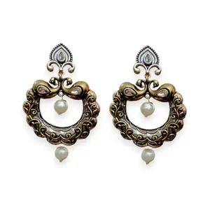 ACCESSHER Gold Tone Oxidised Dangler Earrings | Traditional Pearl Drop Jhumka Style | Dangle Earrings Lightweight & Stylish Jewellery for Women & Girls