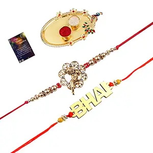 Elegant Bhaiya Rakhi " BHAI" Designe With Designer Look"BAL GOPAL"Rakhi Combo For Bhaiya With Roli Chawal And Greeting Card 1 Kankawati Pooja Thali -462