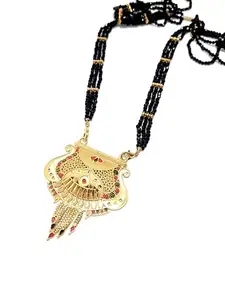 Mangalsutra For Women and Ladies Temple Jewellery South Indian Traditional Maharastrian Long Double Chain Wati Mangalsutra Pendant Black Beads