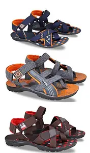 Fabbmate Men's Combo Pack Of 3 Sandals (218-NAVOR-219-GROR-218-BRNRD)