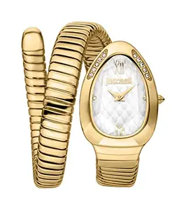Just Cavalli Analogue Gold Stainless Steel Stone Studded Bracelet Watches Silver Oval Dial with 2 Hands Stylish Watch for Girls/Ladies - JC1L223M0025