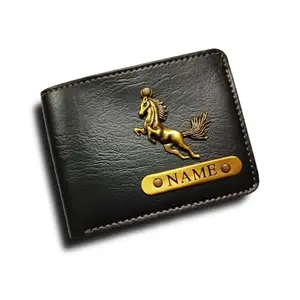 NAVYA ROYAL ART Men's Leather Wallet with Personalised Name with Logo, Black