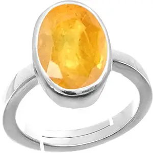 SIDHARTH GEMS 3.25 Ratti 2.00 Carat Yellow Sapphire Stone Silver Plated Adjustable Ring Original and Certified Natural Pukhraj Unheated and Untreated Gemstone Free Size Anguthi for Men and Women