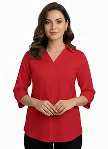 MIRHANIKA Hemline Solid Shirt for Women Collared Neck Rayon Formal Office Wear Long Shirt Relaxed Fit Casual Girls Top