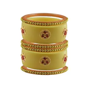 Vidhya Kangan Stone Stud Color Cream Acrylic Bangle | Over Size | Plus size |For Woman and girlsChura Bangles Set for Wedding and Party (sku-ban25805)