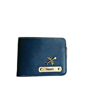 NAVYA ROYAL ART Personalised Men's Leather Wallet - Name & Logo Printed on Wallet for Gift - Blue Color