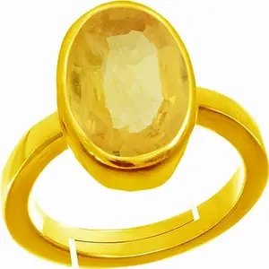 JAGDAMBA GEMS Unheated A+ Quality 2.97 Carat Natural Yellow Sapphire Pukhraj Gemstone Gold Plated Ring for Women's and Men's (Lab Certified)