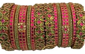 Neta Jewels Silk thread bangles kundan bangles pink colour for use set of 14 for women/girls (2-6)