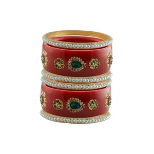 Vidhya Kangan Stone Stud Color Red Acrylic Bangle | Over Size | Plus size |For Woman and girlsChura Bangles Set for Wedding and Party (sku-ban25594)