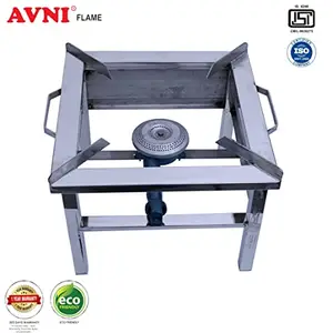 AVNI S.S Single Burner Square Commercial Gas Stove Canteen Bhatti LARGE (L x B x H :15 x 15 x 12 inch) Silver