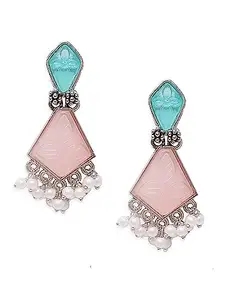 OOMPH Jewellery Pink & Mint Green Ethnic Drop Earrings - Engraved Jaipur Stones - For Women & Girls Stylish Latest (PK-ECK195_Z3)- For Women & Girls Stylish Latest