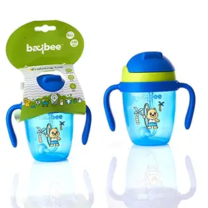 Baybee Flippo 240ML Sipper Bottle for Kids, Anti-Spill Sippy Bottle with Soft Silicone Straw BPA Free |Sippy Cup, Baby Bottle Sipper | Sipper Bottle for Kids Toddlers 6 Months to 3 Years (Blue)