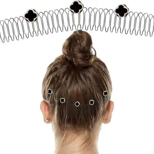 SARVO> Stretchable Hair Fixing Comb with Floral Accents, U-Shape Design, Invisible Hair Styling Clip (PACK OF -3)