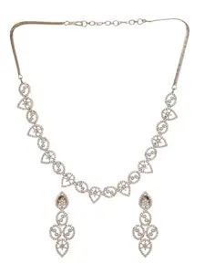 SARAF RS JEWELLERY White white Rhodium AD Studded Statement Minimal Necklace Jewellery Set