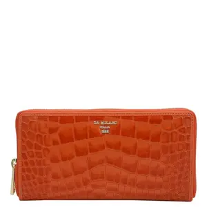 Da Milano Zip Leather Wallet for Women - Orange