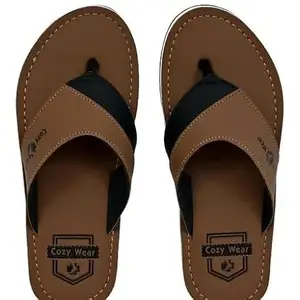 Cozy Wear G-238 Brown Rubber Flip Flops for Men ? Perfect for Beach and Home FOR SIZE - 6