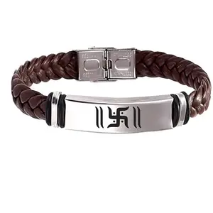 Shiv Jagdamba Swastik Leather Weave Bracelets for Mens Women Magnetic Lock Clasp Genuine Bracelet Wristband Vintage Cuff Jewelry Friendship Couple ShivSBr2024264