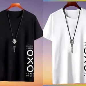 Printed Men Black, White T-Shirt OXO (Black White) L