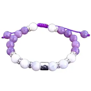 RRJEWELZ Natural Moonstone & Lepidolite Round Shape 8mm Smooth Beads Pink Color Threaded Shamballa Adjustable Bracelet For Men & Women. |TDBR_1276