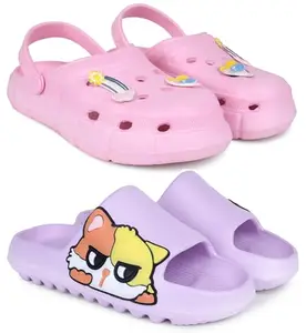 Pampy Angel Combo Pack of 2 Slipper/Flip Flops/Slides/Clogs/Sandals with Adjustable Back Strap for Women,(WCL-Ranbo-Pink,Pika-Purple),40 (Euro)