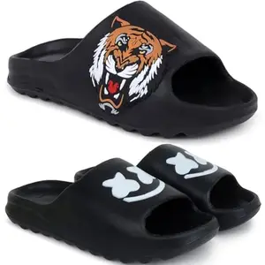 Pampy Angel Combo Pack of 2 Slipper/Flip Flops/Slides/Clogs/Sandals with Adjustable Back Strap for Men,(Y-To-Sher-Black,Y-Smarto-Black),6 (UK/India)