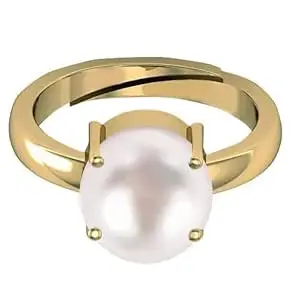 South Sea Pearl 6.00 Carat Natural Pearl Gemstone Original Certified Moti Adjustable Astrological panchhdhaatu/Ashtadhatu Gold Ring for Men and Women
