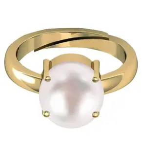 7.25 Ratti / 6.50 Carat Certified Pearl (Moti) Gemstone Gold Plated Adjustable Ring For Women's