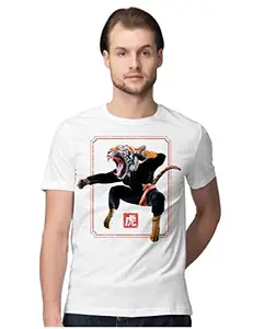 ALLEN BLACK Men's Regular Fit T-Shirt Kung Fu Tiger 100% Cotton T-Shirt White_KUNGTIGMEN-White 2XL Men Round_