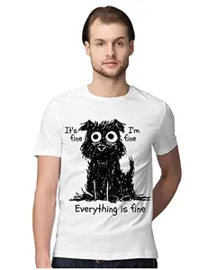 Men's Regular Fit T-Shirt It's Fine, I'm Fine, Everything is Fine - Stressed Dog 100% Cotton T-Shirt White; _IFIMEIFF-White L Men Round_bz