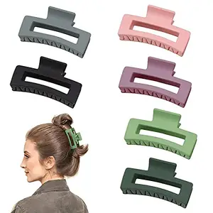 BELICIA Hair Claw Clips, 6PCS Strong Hold Rectangle Claw Hair Clips Bright Color Hair Jaw Clamp Non-Slip Catch Hair Styling Accessories for Women Girls