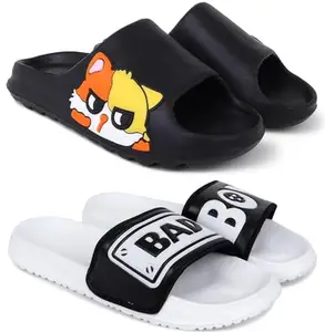 Pampy Angel Combo Pack of 2 Slipper/Flip Flops/Slides/Clogs/Sandals with Adjustable Back Strap for Men,(Y-To-Bili-Black,Badboy-White),10 (UK/India)