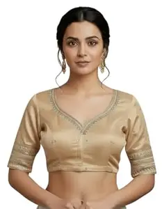 Women's Silk Embroidered Half Sleeve Blouse Piece Work Readymade Blouse for Women | Any Occasion || Saree Blouse (Maroon, 38)