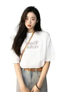 KANZUL -FASHION PASSION Women Short Sleeves Graphic T-Shirt I Oversize Tshirt for Women Girl Cotton Casual Stylish Latest Dark Brown Maroon Lavender Blue Black Brown White 299 399 Under (IN, Alpha, XL, Regular, White)