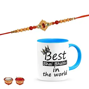 Manonita Rakhi Gift for Brother, bhaiya bhabhi, Gift Set (Rakshabandhan Mug, Roli,Chawal) BLUEMUG-2-BI
