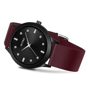 Matrix Dope Stone Studded Black Dial with Softest Silicone Strap Analog Watch for Men's & Boys (Wine)