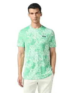 TECHNOSPORT Men's Abstract Print Slim Fit Round Neck with Technocool+ Sports T-Shirt for Running, Sports, Gym & Regular Use
