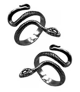 (Pack Of 2 Pcs) Unisex Trending Stylish Adjustable Snake Ring Mahakaal Shiva Animal Vintage Serpent Reptile Gothic Cobra Snake,Sarp Thumb Finger Ring (Free Size) (Black)