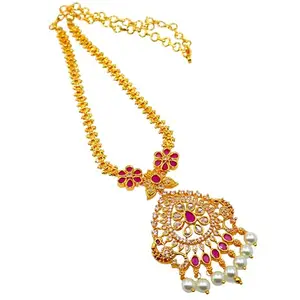 AHR FASHION gold plated necklace for women (pink white)