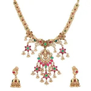 VOYLLA Gold Opulence Kumudini Temple Necklace Set|Women Gold Necklace Set|Ethnic Necklace Sets For Women|Gift For Her|Women Gifts|Gift For Valentine|Valentine Gifts|Raksha Bandhan Gifts|Gift For Sister